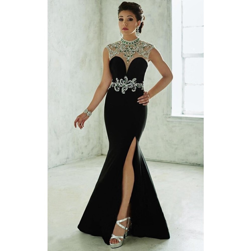 Tiffany Designs Jersey Rhinestone Grad Gown 46039 Majestic Purple